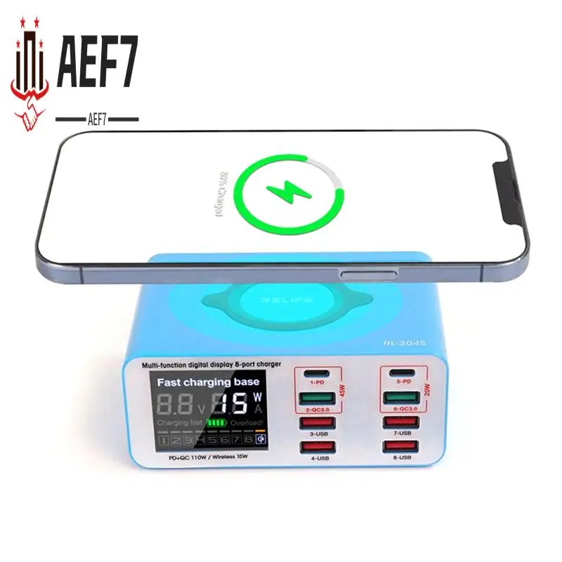 

AEF7-RELIFE RL-304S Smart 8 + 1 порта USB-зарядное устройство с цифровым дисплеем для всех мобильных телефонов и зарядки планшетов
