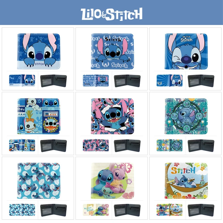 Kawaii Stitch Angel Anime LiloStitch Figure Stampa di cartoni animati Anime Piccolo portafoglio in PU Borsa per carte Portamonete Coppia per bambini Regalo di Natale