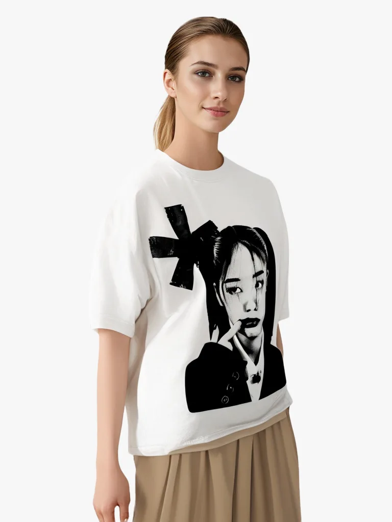 Y2K Vintage Streetwear  Harajuku  Print Patten Oversized T Shirt Gothic Casual  Punk O Neck Short Sleeve Women Top Tee 2000s