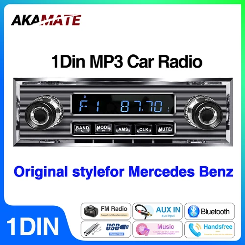 Imagen 1 del producto Radio de coche para Mercedes Benz 1Din reproductor Multimedia MP3 soporte de Audio estéreo carga de teléfono Bluetooth EQ AUX USB FM Radio