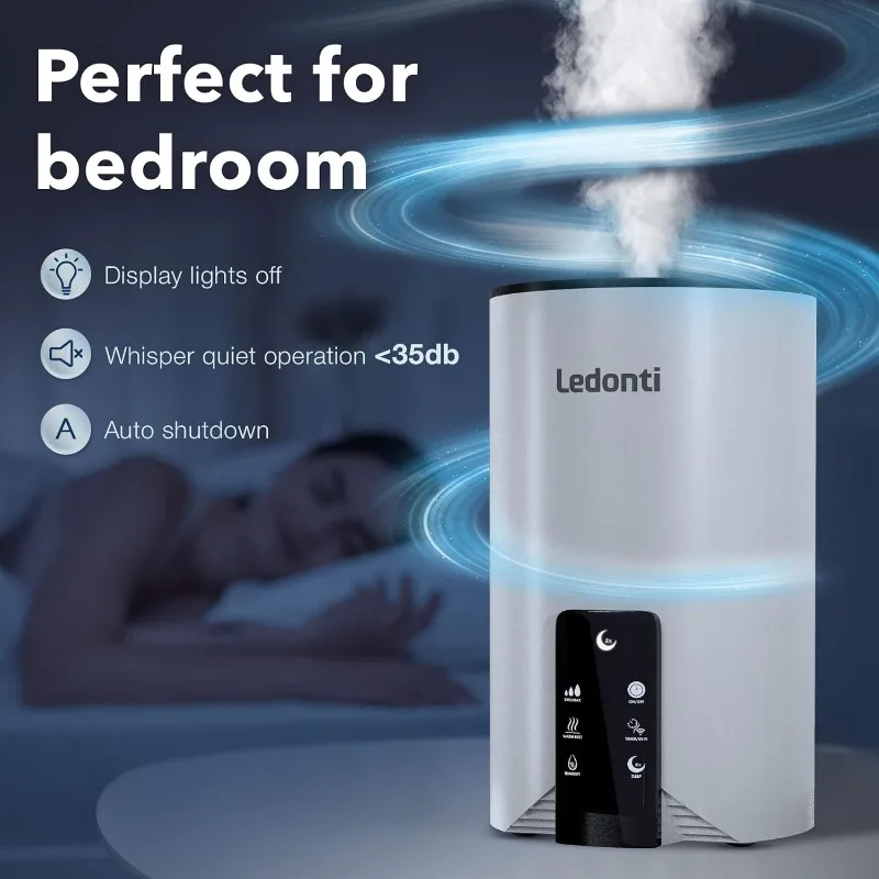 Humidifier untuk kamar tidur kontrol cerdas-Dual kabut dingin & hangat pelembap udara kabut 4L kapasitas besar Top mengisi tangki air, Quie Humidifier