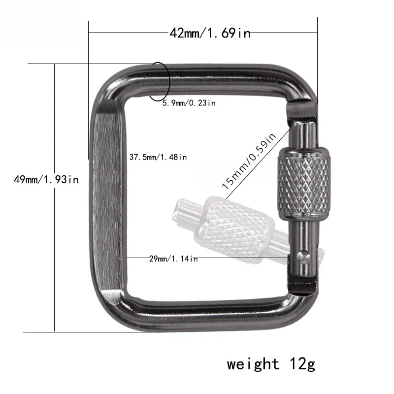 Heavy Duty Square Carabiner - D-Ring Steel Clip for Camping/Hiking/Tactical, Keychain Snap Hook W/Anti-Rust (1PC Black)