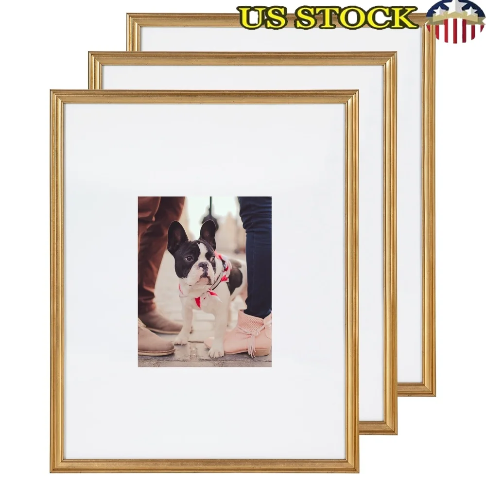 

Adlynn Gold Picture Frame Set 3pcs 8x10 Photos with Mat or 16x20 Gallery Wall Art Decor