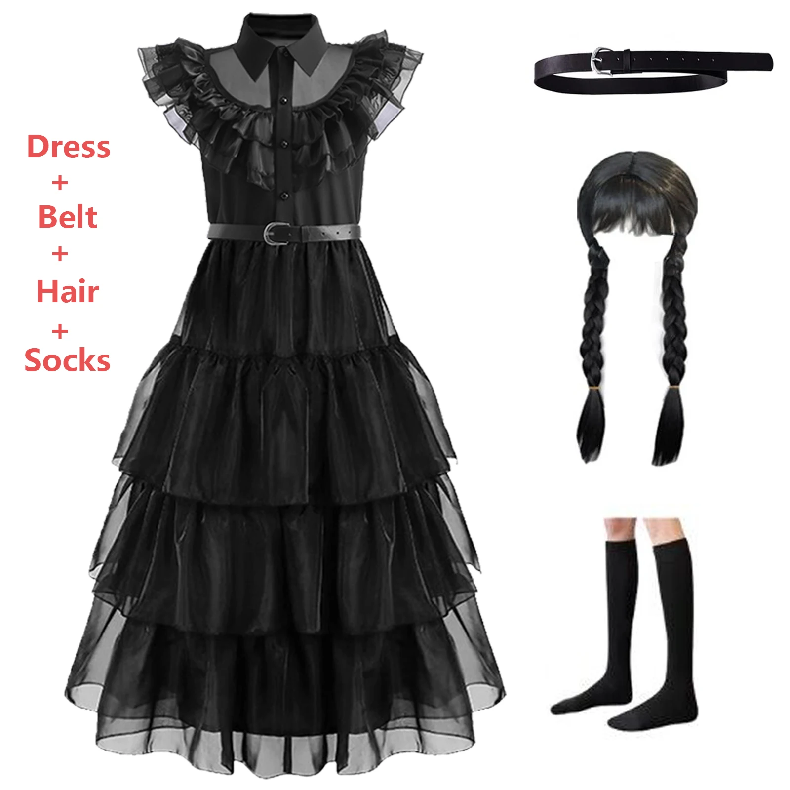 

LZH Wednesday Addams Cosplay Dress For Girls Easter Costume 2024 Vestidos For Kids Party Dress Carnival Costumes 5-14 Year