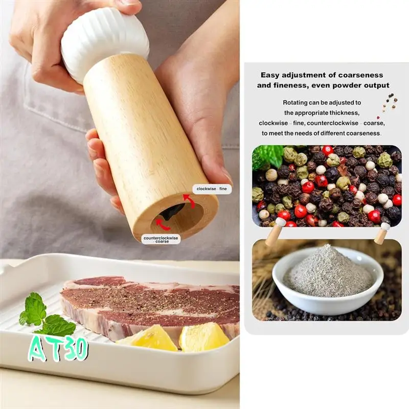 

2Pcs Wooden Salt And Pepper Grinder With Lid Set, Adjustable Coarse Mills,Refillable Salt And Pepper(Blue+White)-AT30