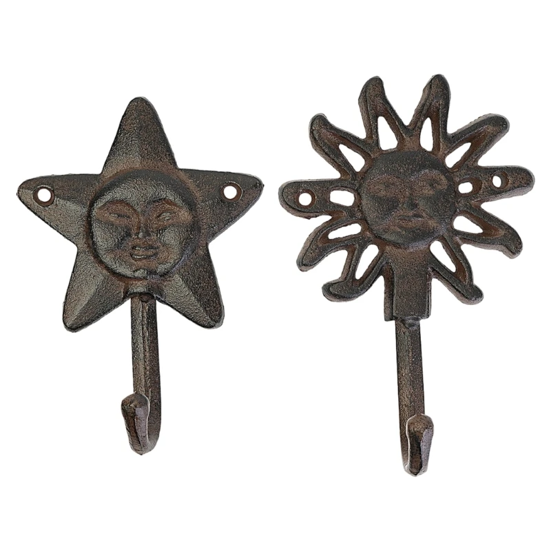 Einzelhaken aus Gusseisen mit lustigen Stern- oder Sonnenmotiven zum Aufhängen von Gegenständen, 3 x – Detail 1
