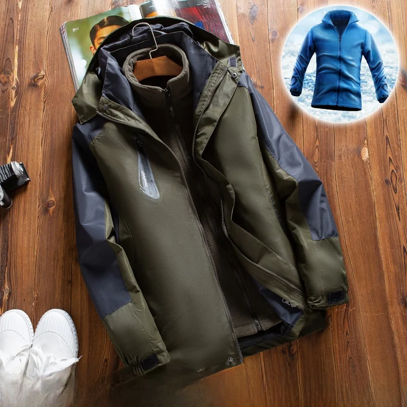 

Outdoor Men's down Cotton Fce Lined Tee-in-One Detachable Thiened Winter Jaet Skiing Climbing Clothes for Men And Women