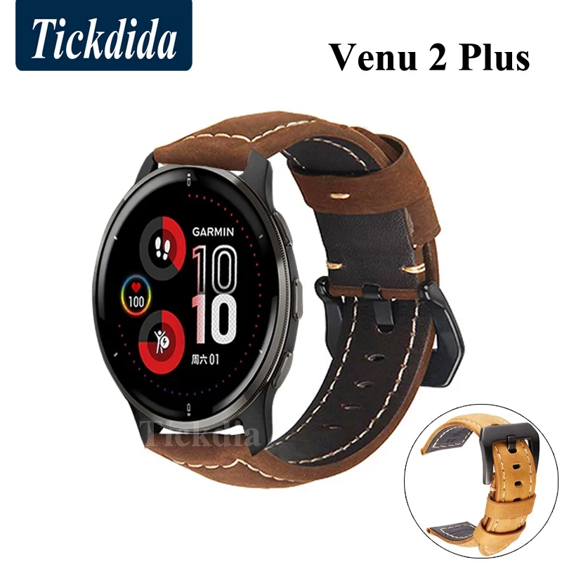 Vintage Frosted Genuine Leather Strap for Garmin Venu 2 Plus Watchband 20mm 22mm Men Strap