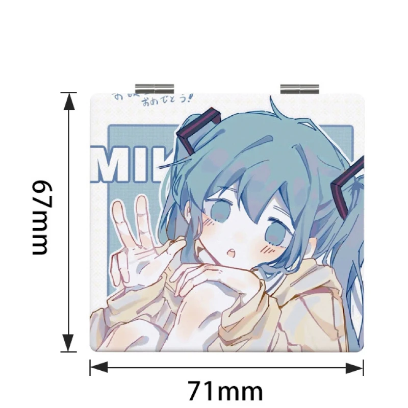 Hatsune Miku Kawaii Makeup Mirror Mini Mirror Portable Two-Sided Folding Makeup Mirror Ladies Anti-Fall Mirror Square Mirror