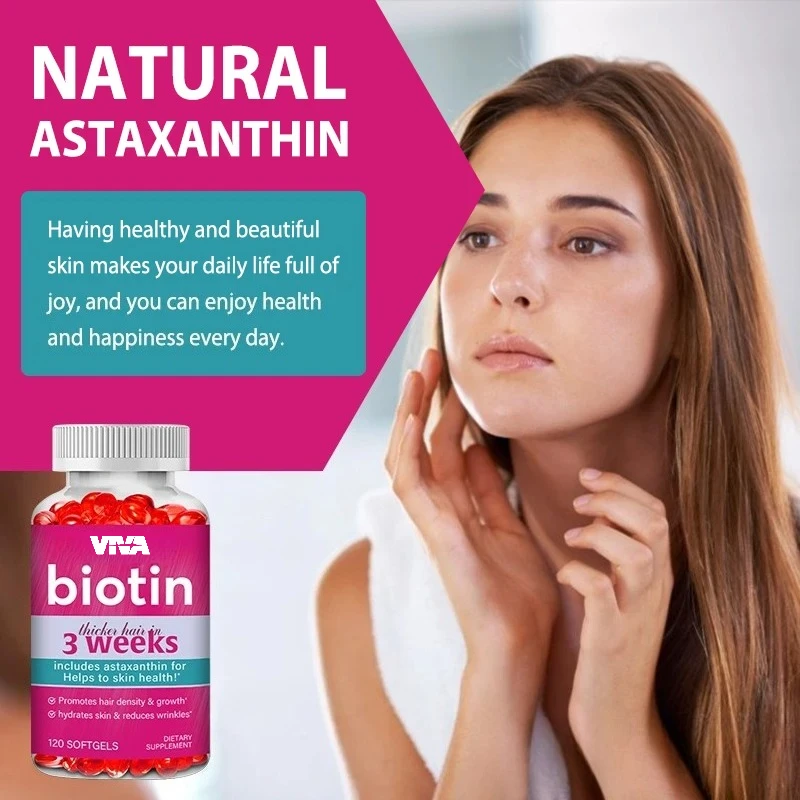 مكمل البيوتين - يحتوي على أستازانتين لتعزيز نمو الشعر، وترطيب البشرة، وتقليل التجاعيد، وتعزيز البشرة الصحية