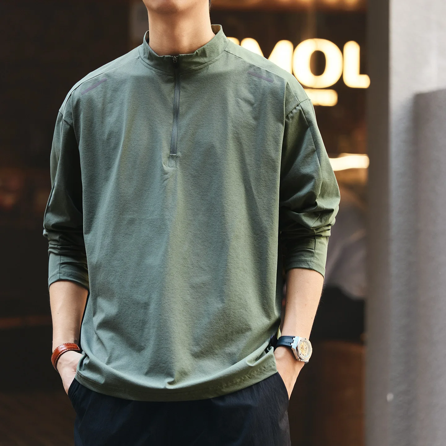 

Outdoor Riding Semi-turtleneck Zipper Long-sleeved T-shirt Men's 2026 Spring and Autumn New Hiking Quick-drying Bottoming Shirt