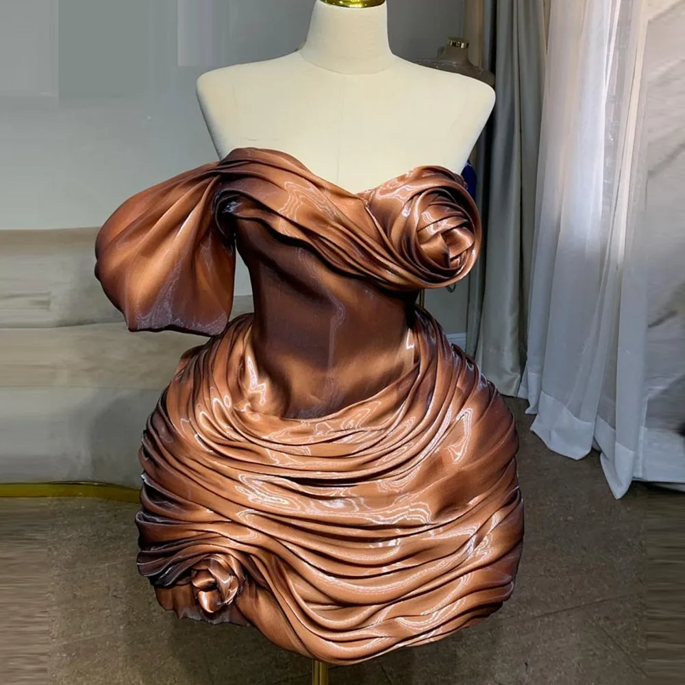 

Elegant SHort Cocktail Dresses Sweetheart Drapes Pleats Brown Plus Size Prom Dress robes de cocktail Mini Women Birthday Gowns