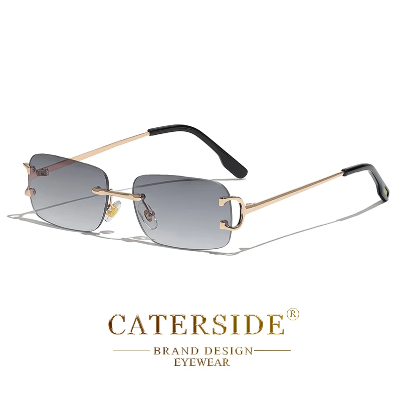 CATERSIDE Blau Rechteckige Sonnenbrille Männer Randlose Metall Fashion Square Sonnenbrille Für Frauen Gradienten Objektiv Outdoor Brillen UV400 – Detail 16