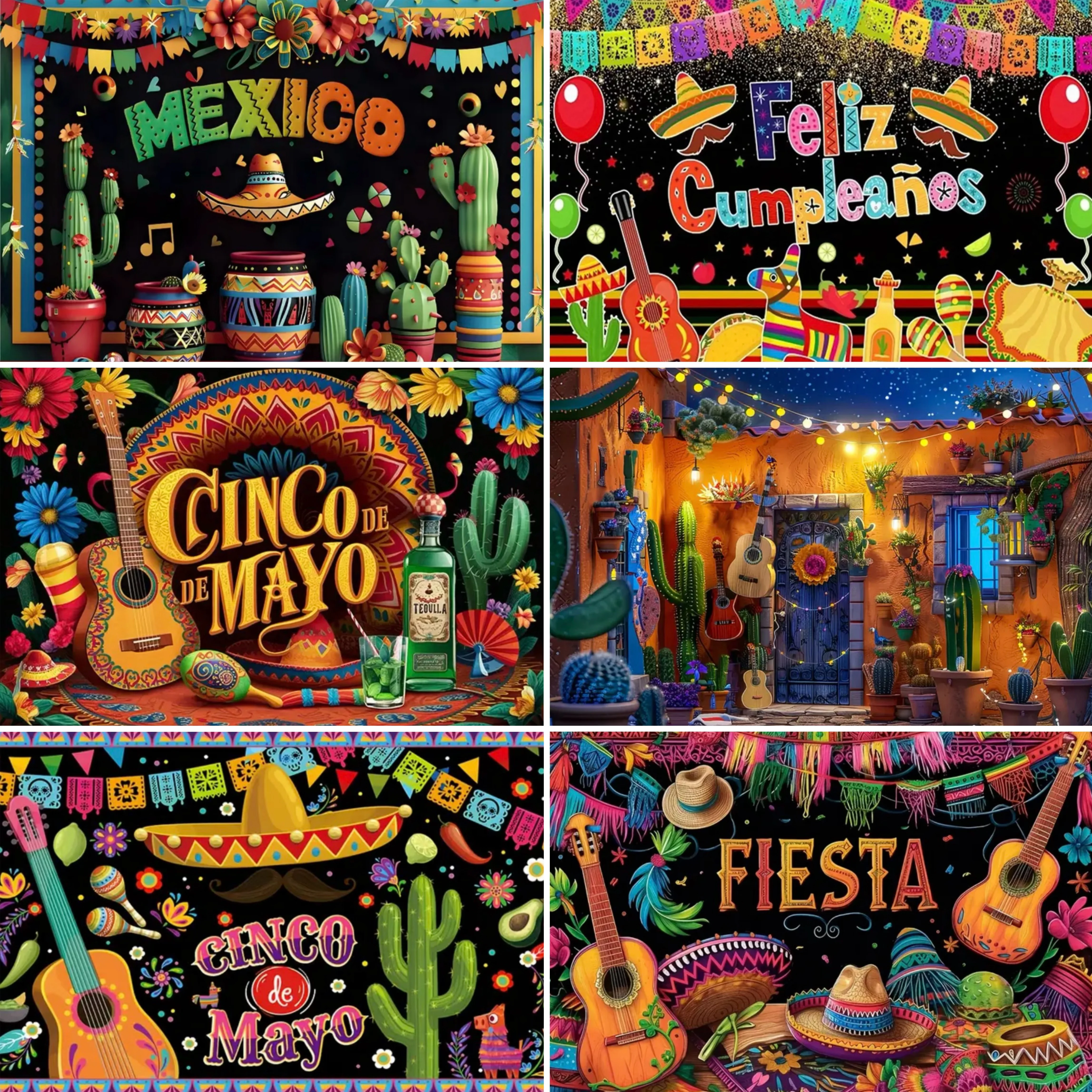 

Mexican Carnival Theme Decor Background Banner May 5th Festival Cactus Guitar Party Supplies Birthday Photography Studio Props