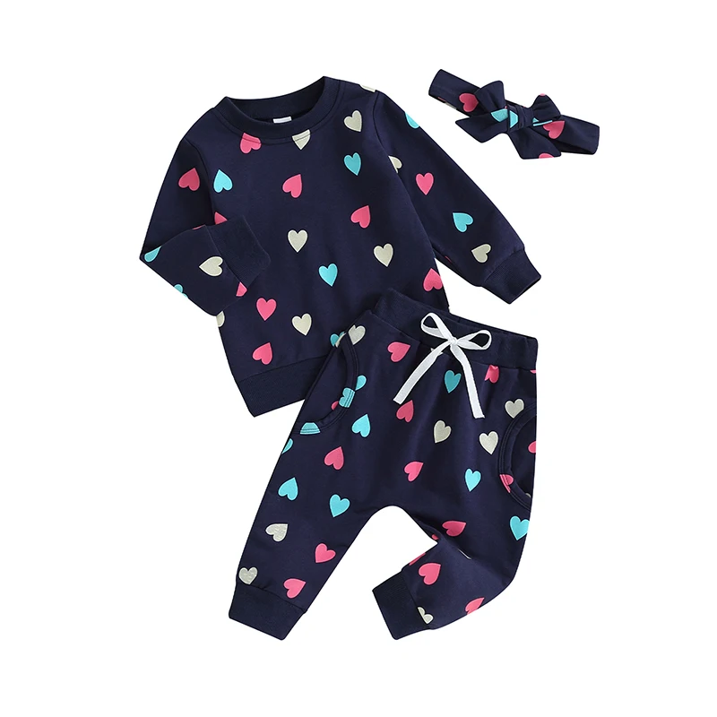 

Toddler Baby Girl Valentine s Day Outfits Ruffle Long Sleeve Heart Print Sweatshirt Jogger Pants Infant Fall Clothes