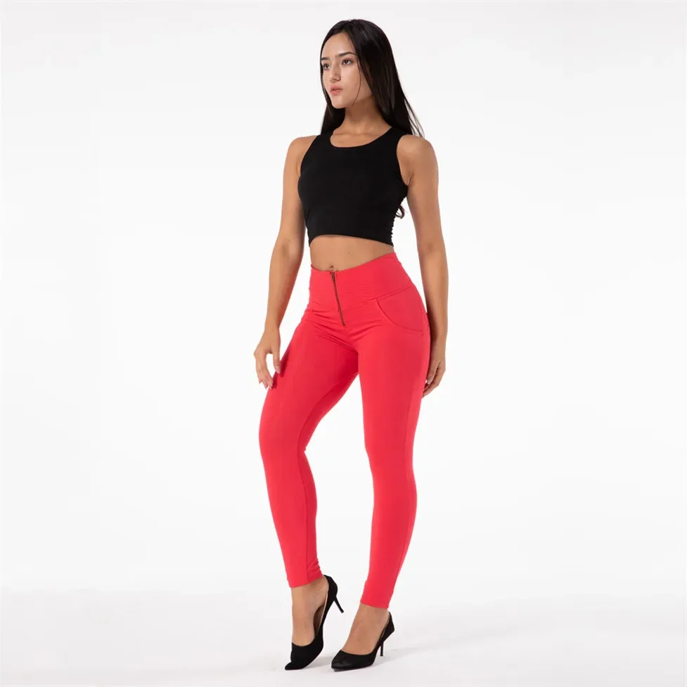 Legging Push Up ketat, celana kebugaran ketat warna merah, legging pinggang tinggi, celana kulit ketat