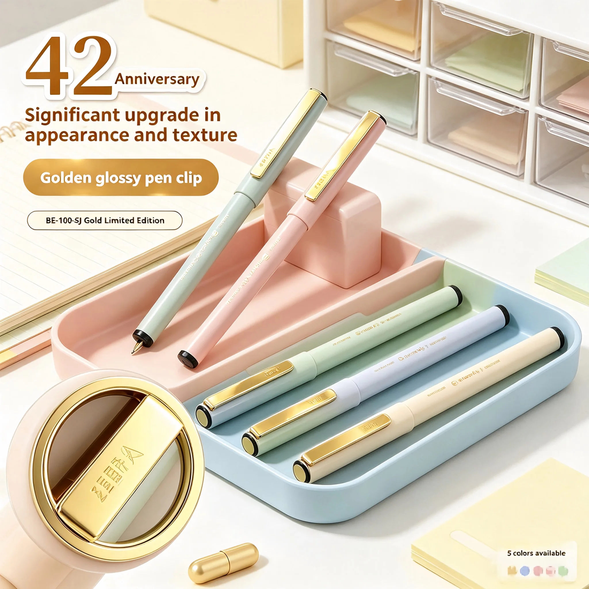 Zebra BE-100 Needle Tip Gel Pen,0.5mm 42nd Anniversary Gold Plated Limited & Regular Sriting,Efficiency Signature Stationery Pen