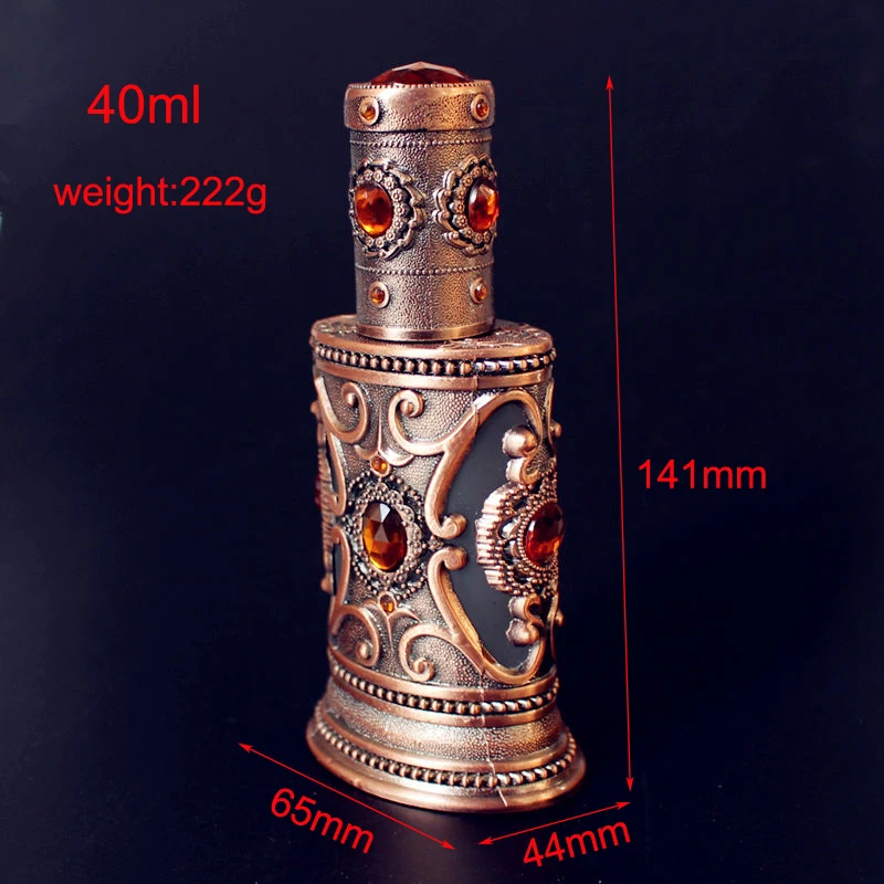 40ml Vintage Metal Perfume Bottles Empty Glass Spray Bottle Middle East Style Wedding Gift Decoration