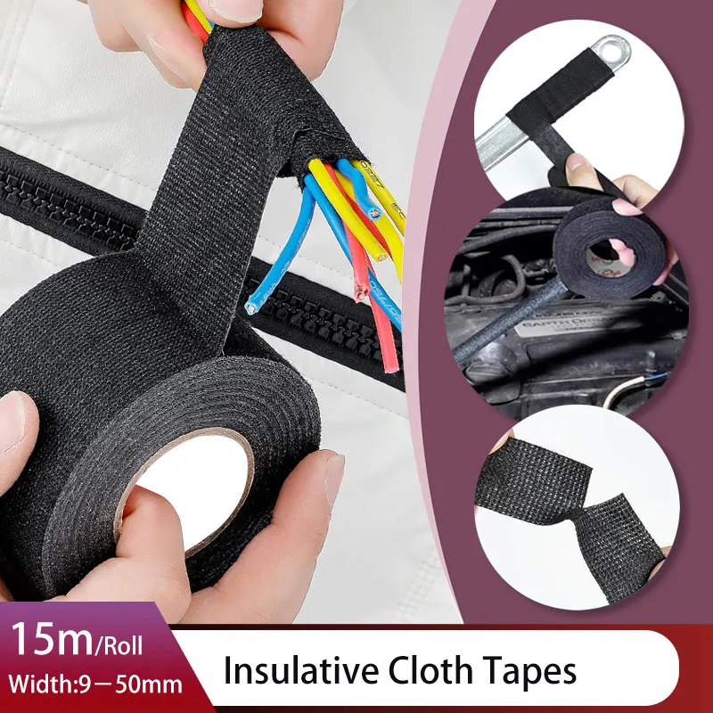 9-50mm Width for Automotive Cable Harness Loom Insulation & Electrical Repair High Temperature Resistant Adhesive Cloth Tape