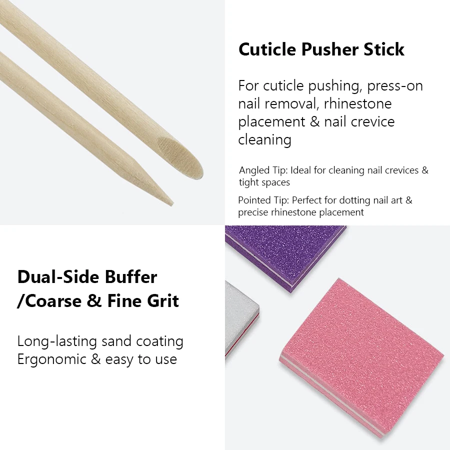 1/3/5 Set Press On Nails Prep Kit mit Nagelfeile Puffer Polierwerkzeug Nagelhautstäbchen Reinigungsbürste, Heimmaniküre Pediküre – Detail 4