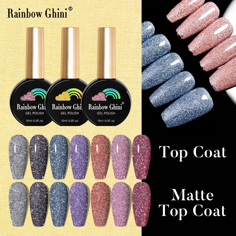 RG-Esmalte Glitter em Gel para Manicure, Base Matte, Top Coat, UV, LED, Semi Permanente, Design de Vernizes, Nail Art, 15ml