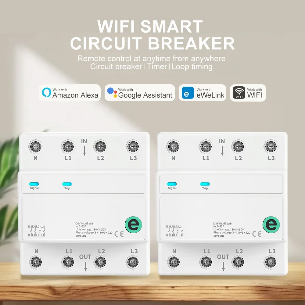 Schienentyp 4P 3-phasig 4-Draht eWeLink WiFi Intelligenter Schutzschalter Fernsteuerung Sprachsteuerung Countdown-Timer Luftschalter Relais Letzter Status – Detail 1