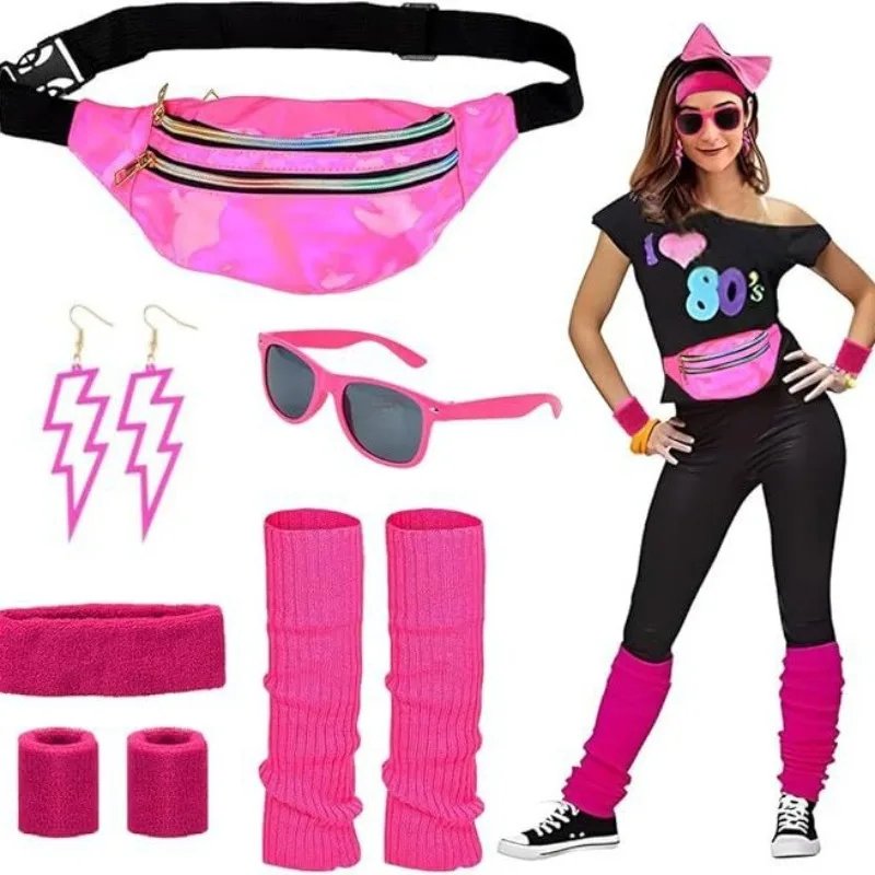 

80s Costume Ball Decor Kit Glitter Hot Pink Disco Masquerade Supplies