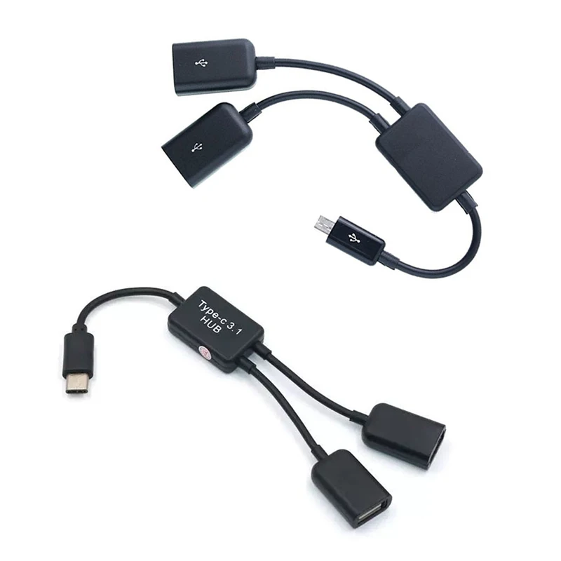 كابل Micro USB/Type C إلى 2 OTG ثنائي المنفذ Y Splitter لمحول محول Android للكمبيوتر اللوحي