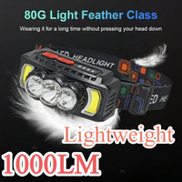 80G Lightweight 1000LM Headlamp Hiking Red Night Vision Head Torch Waterproof USB Rechargeable LED Camping Climbing Head Light
