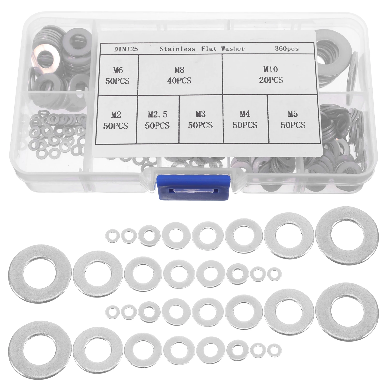 

360Pcs Flat Washer Assortment Set Stainless Steel Hardware Washers for Screw Bolt Noise Reduction Stability Flat Washer