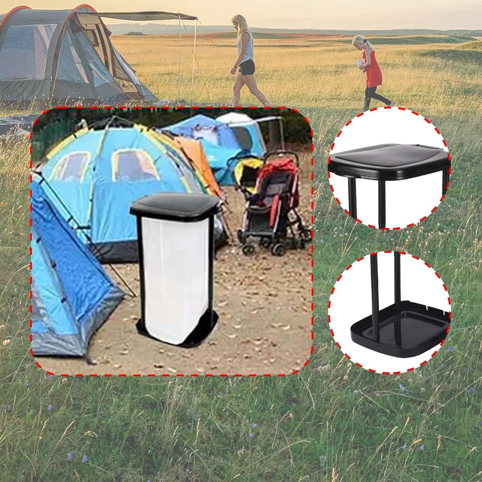 

Portable Trash Bag Holder Adjustable Height Flip Cover Camping Accessory Decorative Organizer for Home Indoor Lawn Yard Camping