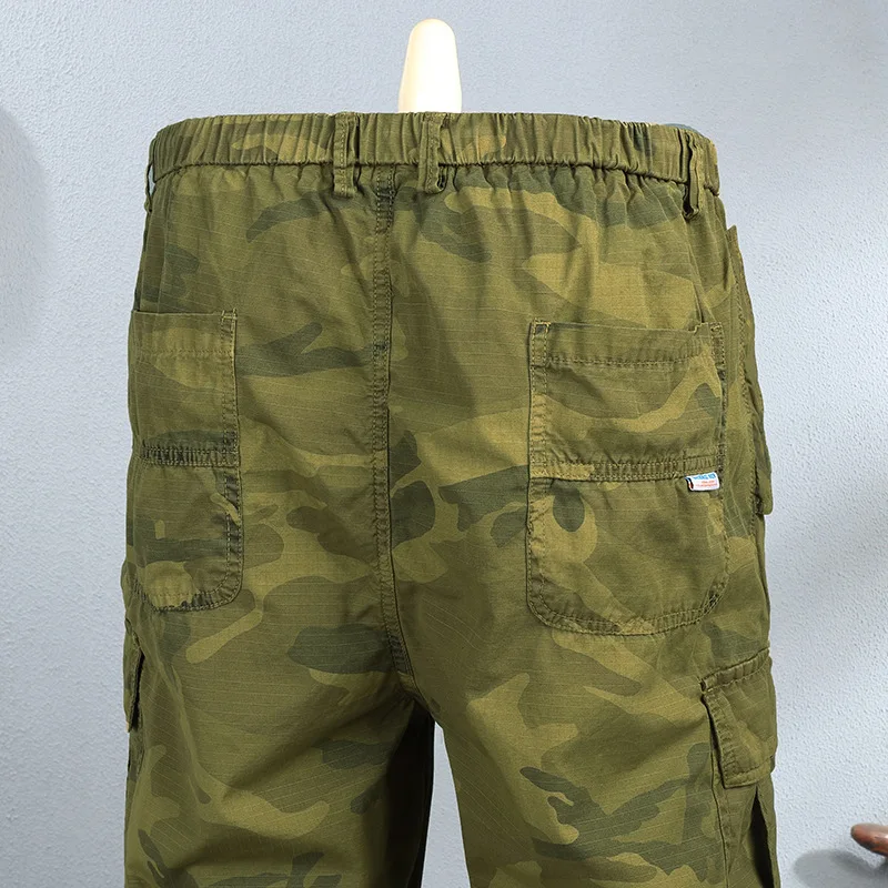 American camouflage loose multi pocket work pants men's summer new trend straight leg wide leg casual pants
