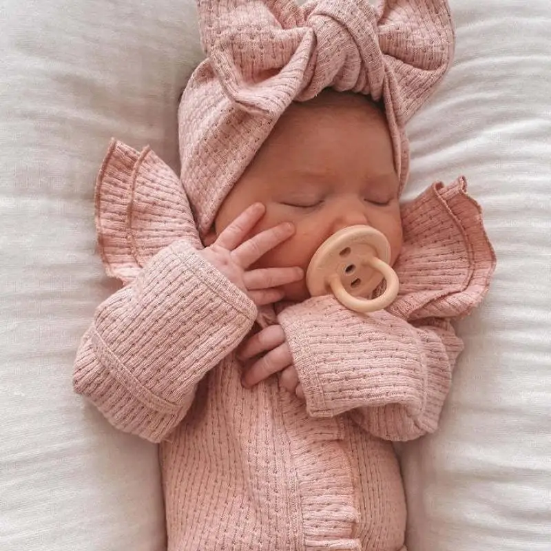 2024 Long Sleeves Knitted Jumpsuit For Infants Girl Comfortable Adorable Autumn Winter Newborn Bodysuit Solid Waffle Romper