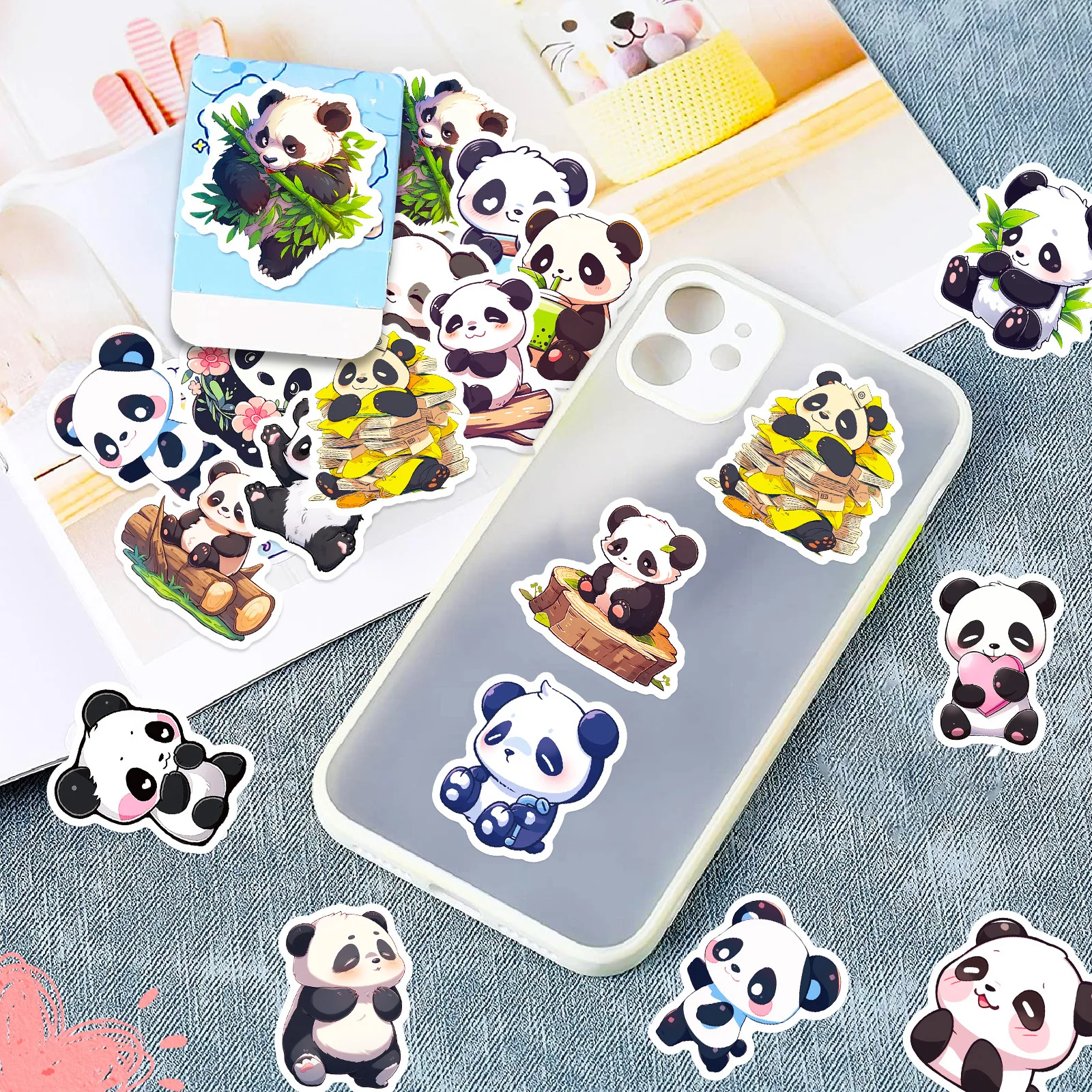 50Pcs Cute Panda PVC Aesthetic Stickers for Scrapbooking DIY Hand Accounting Journal Planner Water Bottle Laptop