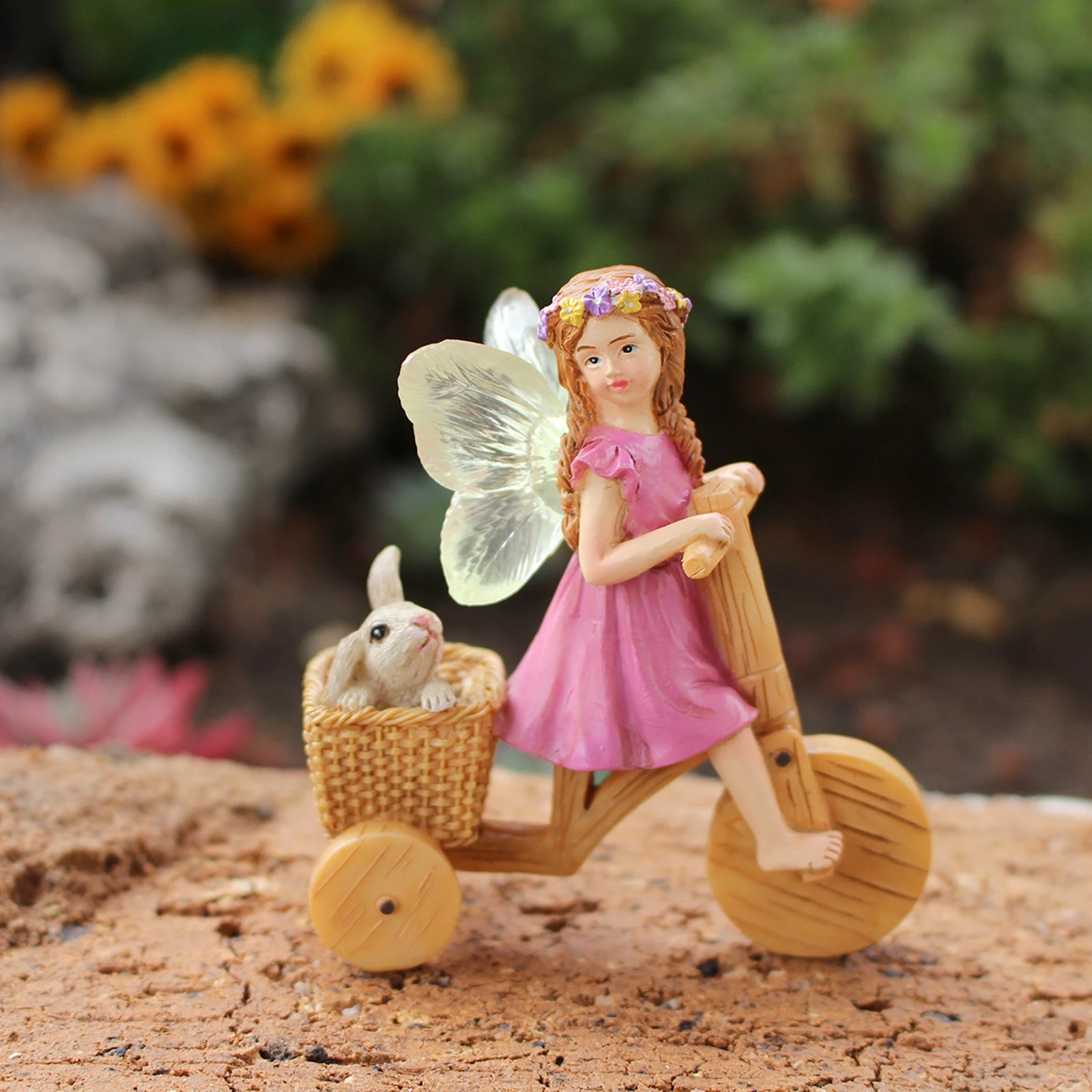 Miniature Fairy Garden Statue Cycling Fairy Statue Planter Pot Decoration Resin Figurine Outdoor Decor Fairy Garden Accessory