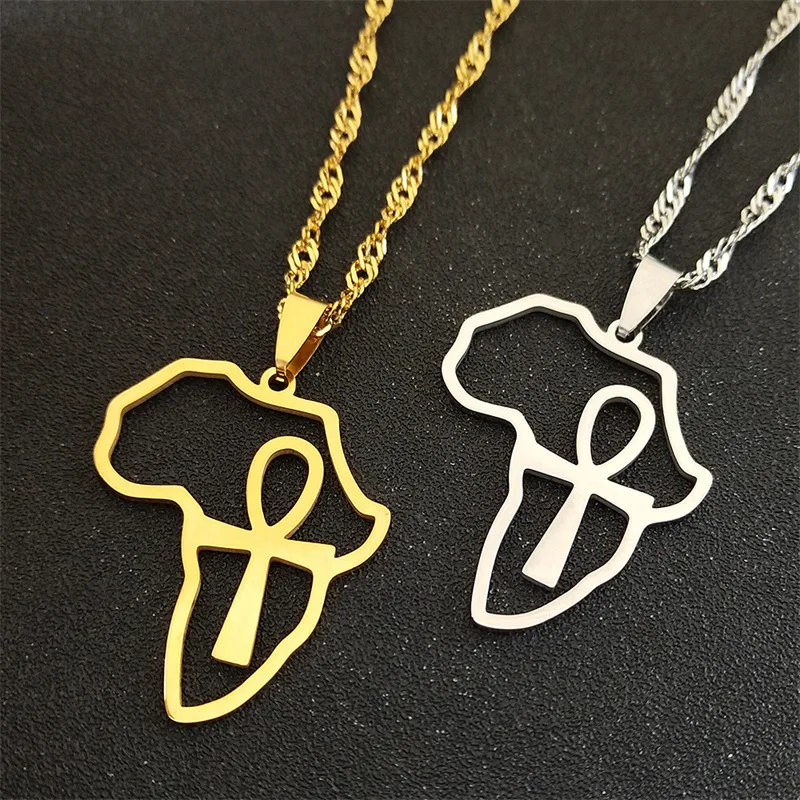 2024 new fashion African map necklace men's pendant pendant Stainless steel hip hop men's sweater chain jewelry