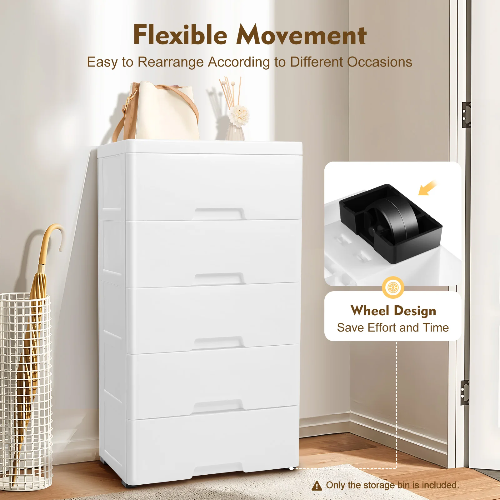 Plastic Drawers Dresser Storage Cabinet, 5 Drawer Stackable Vertical Clothes Storage Tower, Bedroom Tall Small Chest Closet, Organizer Unit for Hallway Entryway, Home Furniture view 3