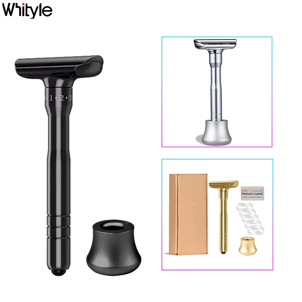 

Whityle 01TS Double Edge 1-8 Регулируемая безопасная бритва с подставкой-держателем для мужчин Ручная бритва с 5 лезвиями