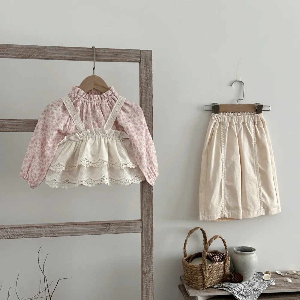 2026 Autumn New Baby Girl Long Sleeve Floral Shirts Cotton Girls Cute Sweet Lace Collar Blouse Infant Toddler Clothes