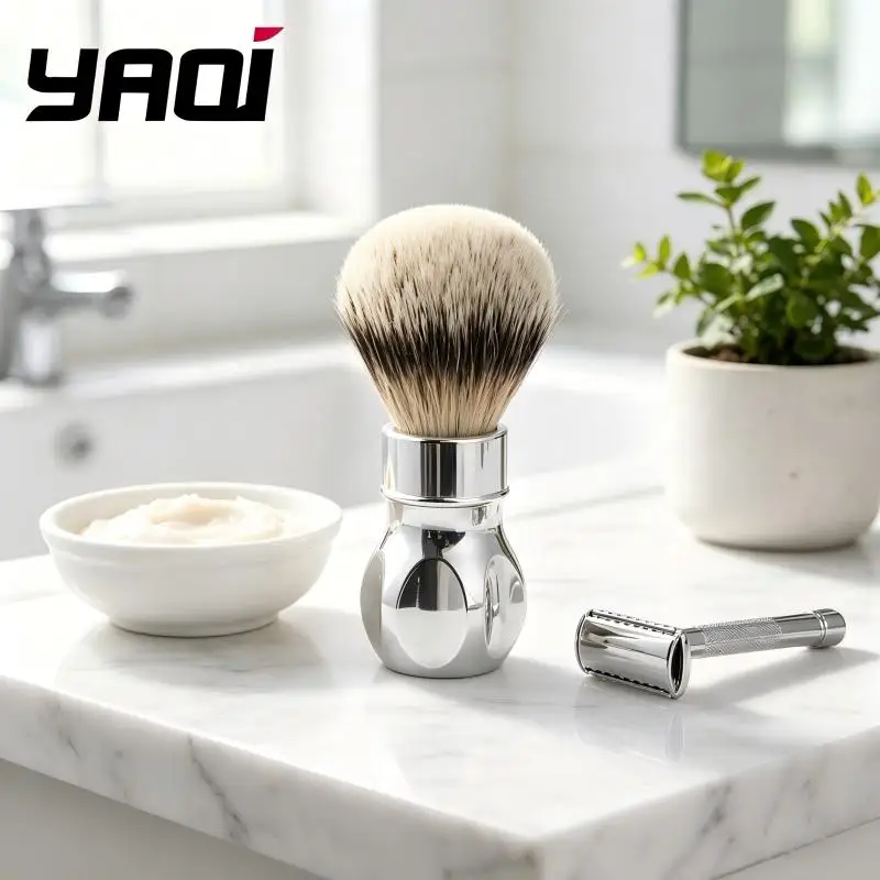YAQI Shaving Brush for Men Soft Dense Bristles Chrome Metal Handle Luxury Wet Shaving for Safety Razor