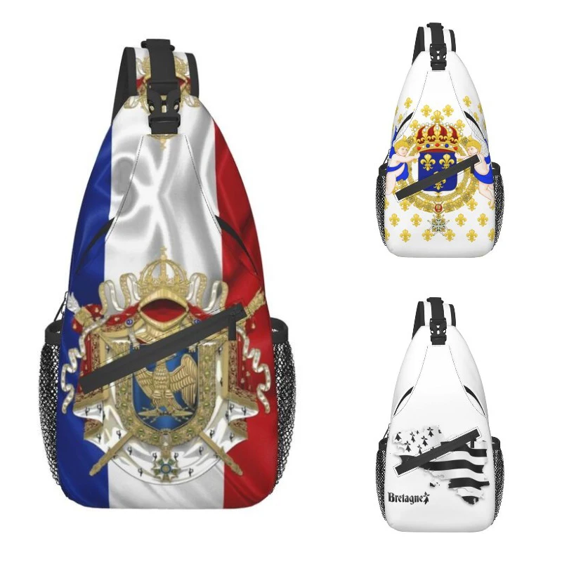 French Flag France Empire Napoleon Sling Bags Men Cool Coat Of Arms Shoulder Crossbody Chest Backpack Cycling Camping Daypack