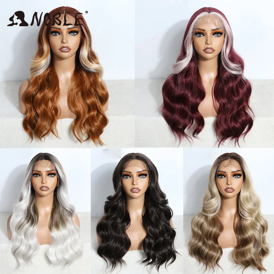 Perruque Lace Front Wig Body Wave synthétique 22 pouces-Noble, perruque Body Wave ombré, orange blonde, vin rouge, perruques Cosplay blanches faciles à porter pour femmes