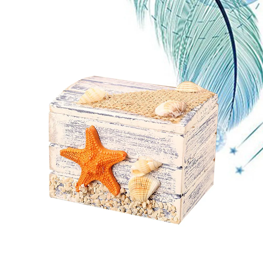 

Mediterranean Wooden Jewelry Box Vintage Sea Star Shell Pattern Storage Organizer Case Gift Box Nautical Home Decor