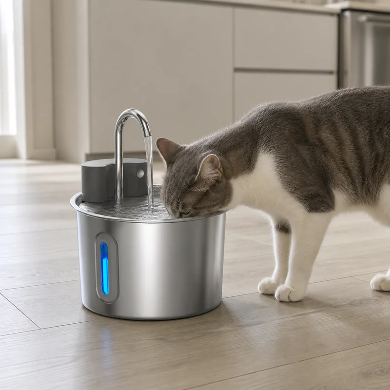Pet Fountain 2.2L Wireless Infrared Sensor 304 Stainless Steel Tank 24h Circulating Filtration ≤25dB Quiet Pump for Pets