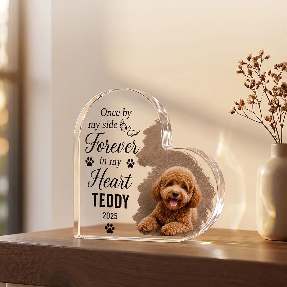 Personalized Heart Pet Memorial Acrylic Plaque, Custom Photo Words, Dog Cat Remembrance Bereavement Gift