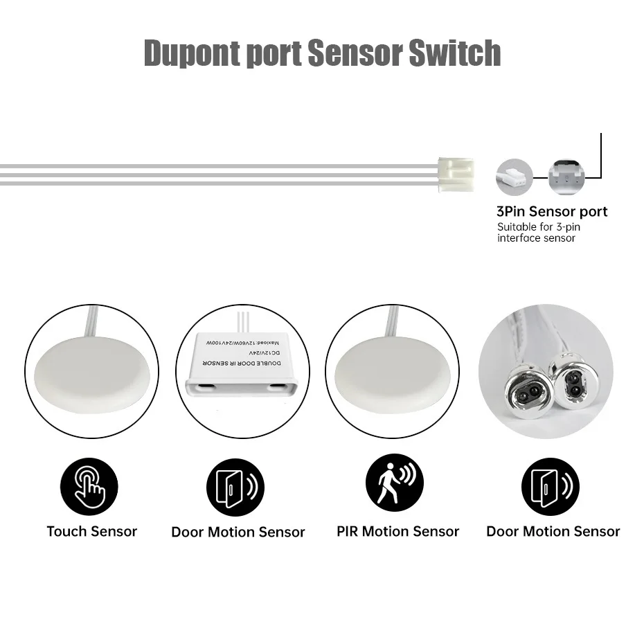 DuPont Connector Cable Cabinet Light Switch 12V-24V Touch Sensor/PIR Motion Sensor/Door Sensor Switch Closet Wardrobe Lighting