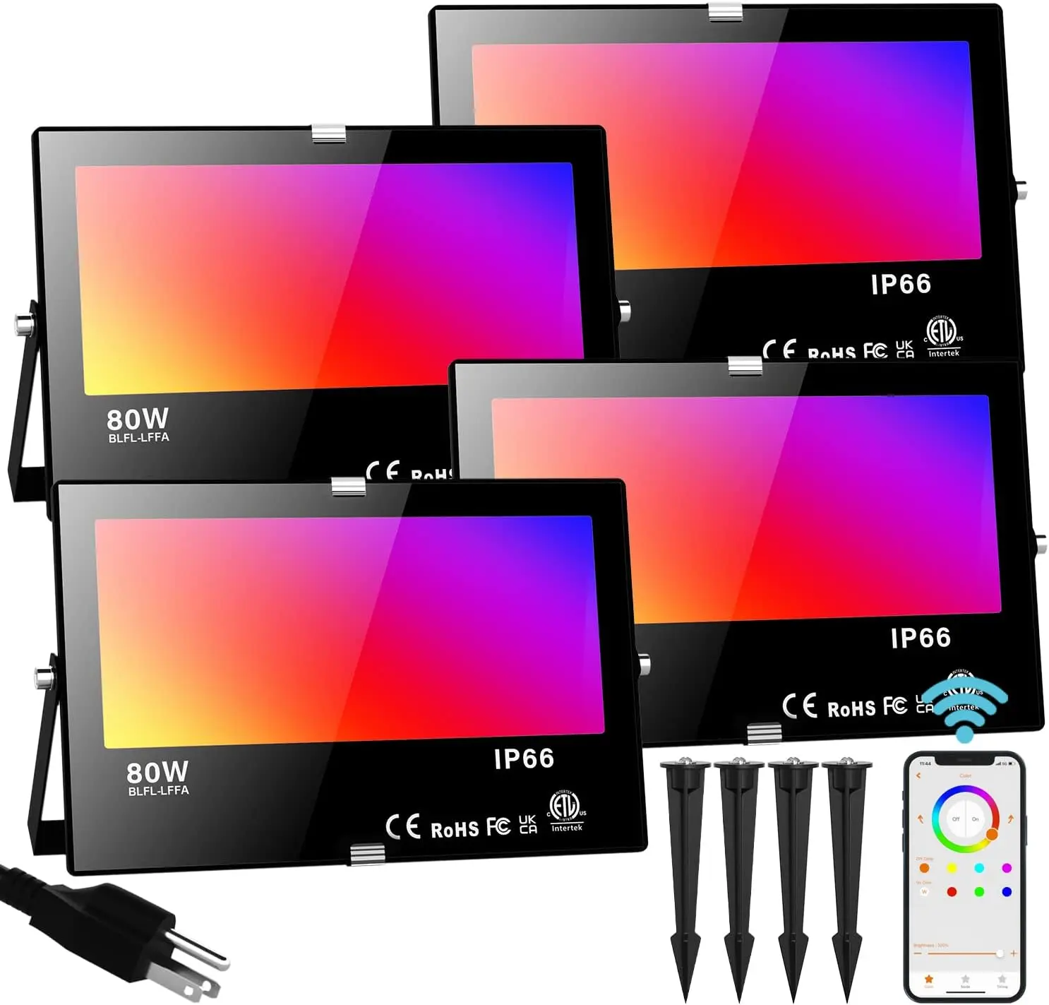 

Умный светодиодный прожектор Bluetooth RGB, эквивалент 80 Вт до 800 Вт, водонепроницаемость IP66, управление через приложение с таймером и групповыми функциями