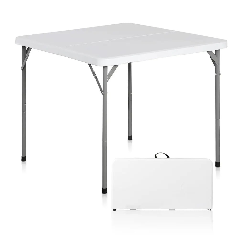 

3 Foot Square Folding Card Table, Indoor Outdoor Portable Plastic Heavy Duty Fold-In-Half Puzzles Camping Picnic Party Table