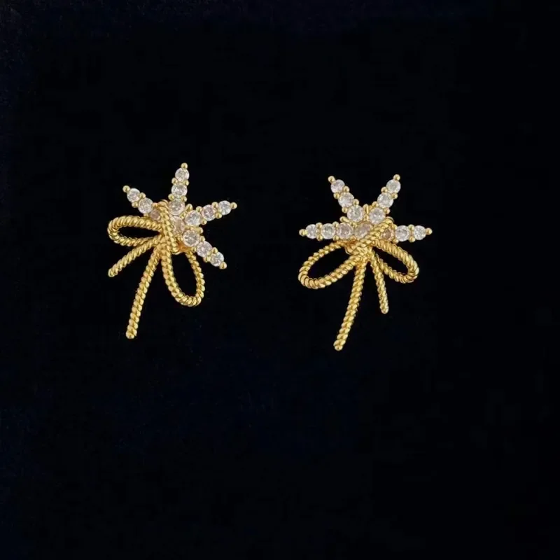 Star bow earrings of the same style S925 silver needle high-end sense simple fashion stud earrings, star temperament