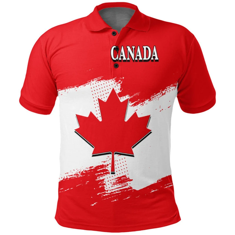 T-shirt Men Clothing Polo Shirts Street Canada Flag Print Casual Short Sleeve Tops Shirt Newest Lapel Zipper Tees Clothing 2024